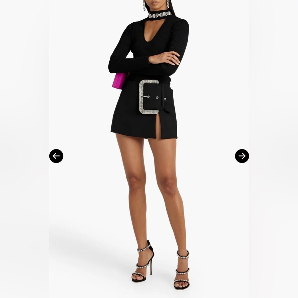 AREA Black Bodysuit with Crystal Choker